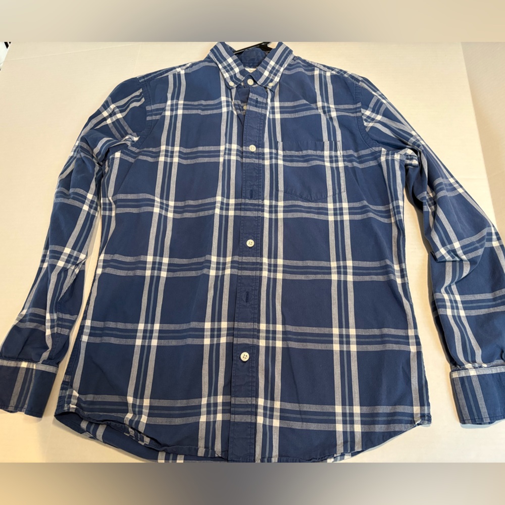 Mens Old Navy Blue Plaid Long Sleeve Button Up Shirt Small